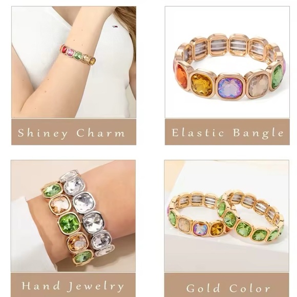 Anthropologie Amber Gold Gemstone Crystal Stretch Bracelet - Picture 15 of 16